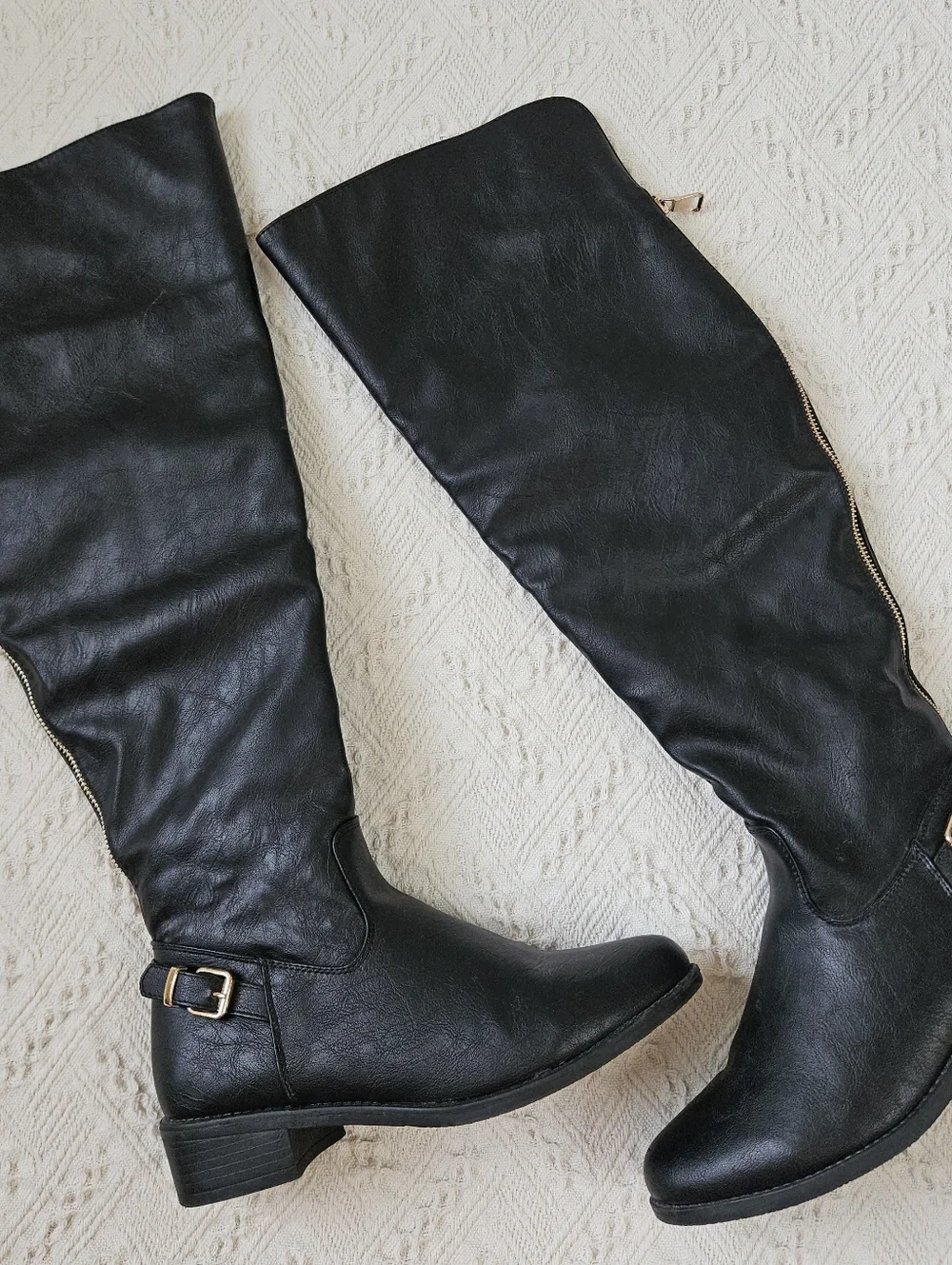 Top Moda Faux Leather Over The Knee Riding Boots Black Western Shoes Size 8 Boho